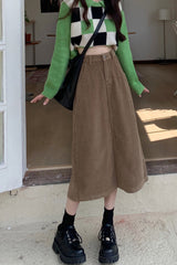 High Waist A-Line Corduroy Long Skirts