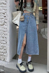 High Waist Irregular Split Denim Skirts