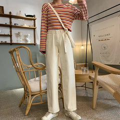 High Waist Retro Simple Long Jeans Pants