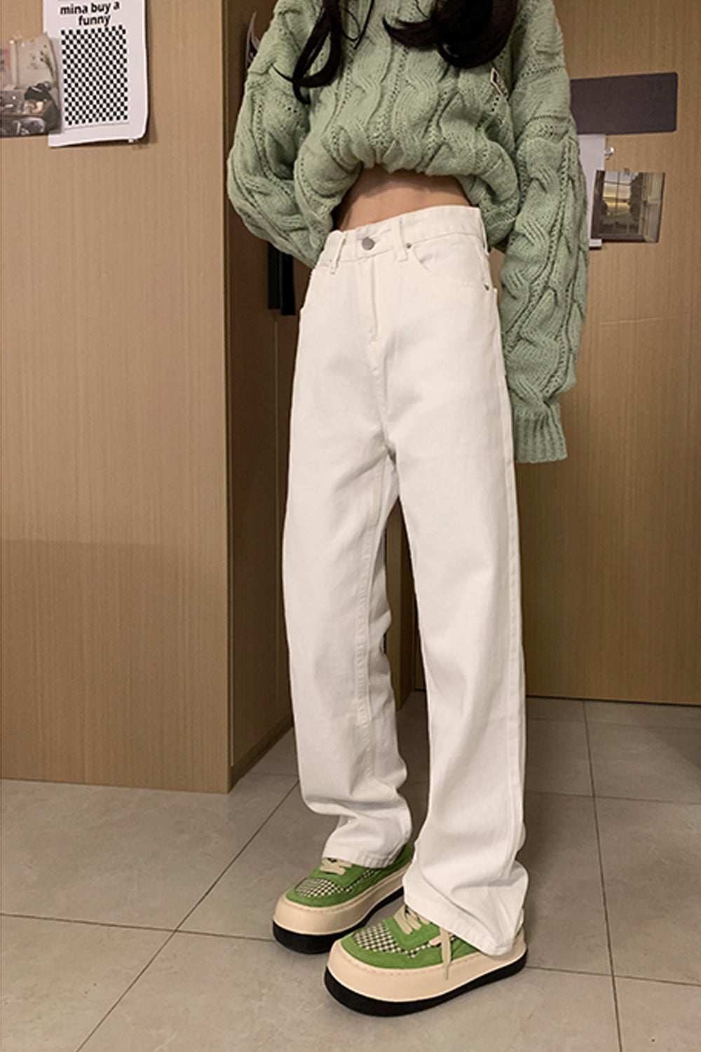 High Waist Vintage White Long Jeans Pants