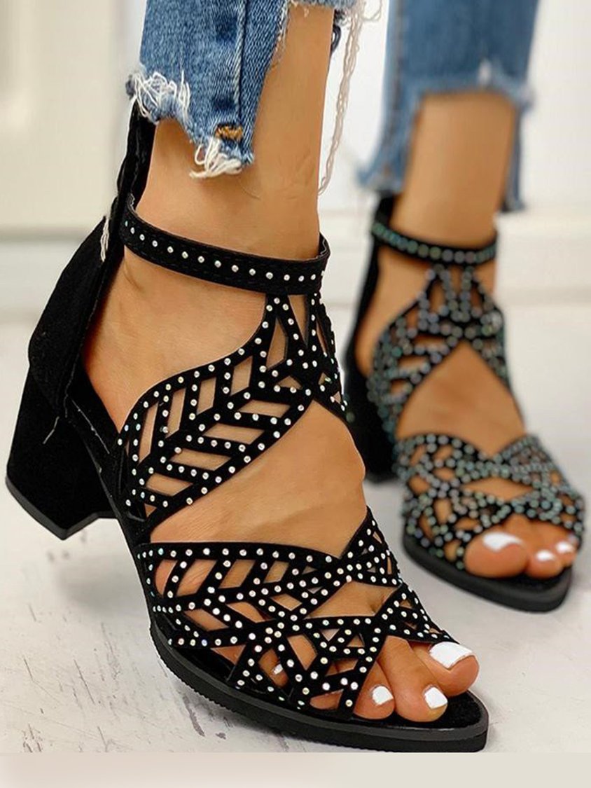 Ladies Elegant Cutout Open Toe Block Heel Sandals QAS42