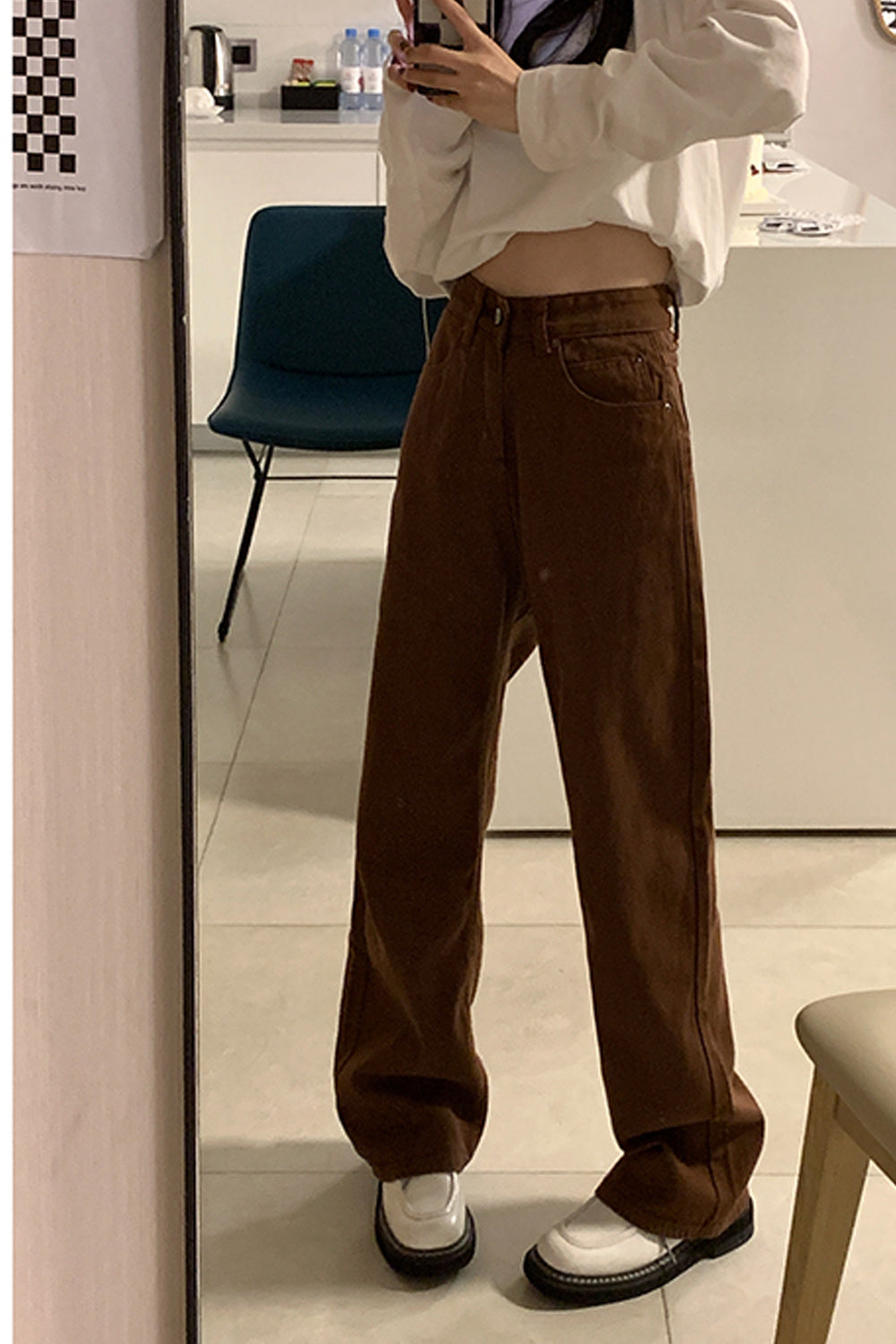 High Waist Vintage Brown Long Jeans Pants