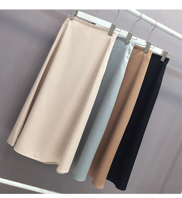 High Waist Glossy Long Satin Office Skirts