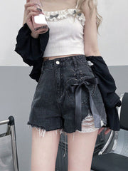 High Waist Extra Bow Denim Shorts Jeans