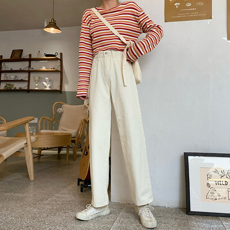 High Waist Retro Simple Long Jeans Pants