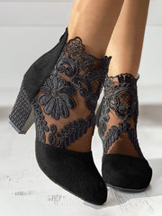 Lace Split Joint Chunky Heel Sandals Boots with Back Zip AH575