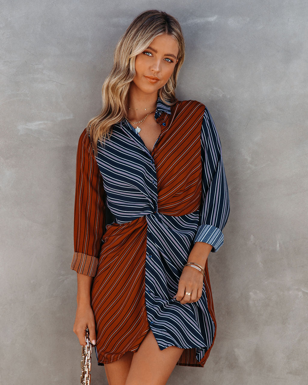 Abby Twist Front Striped Shirt Dress