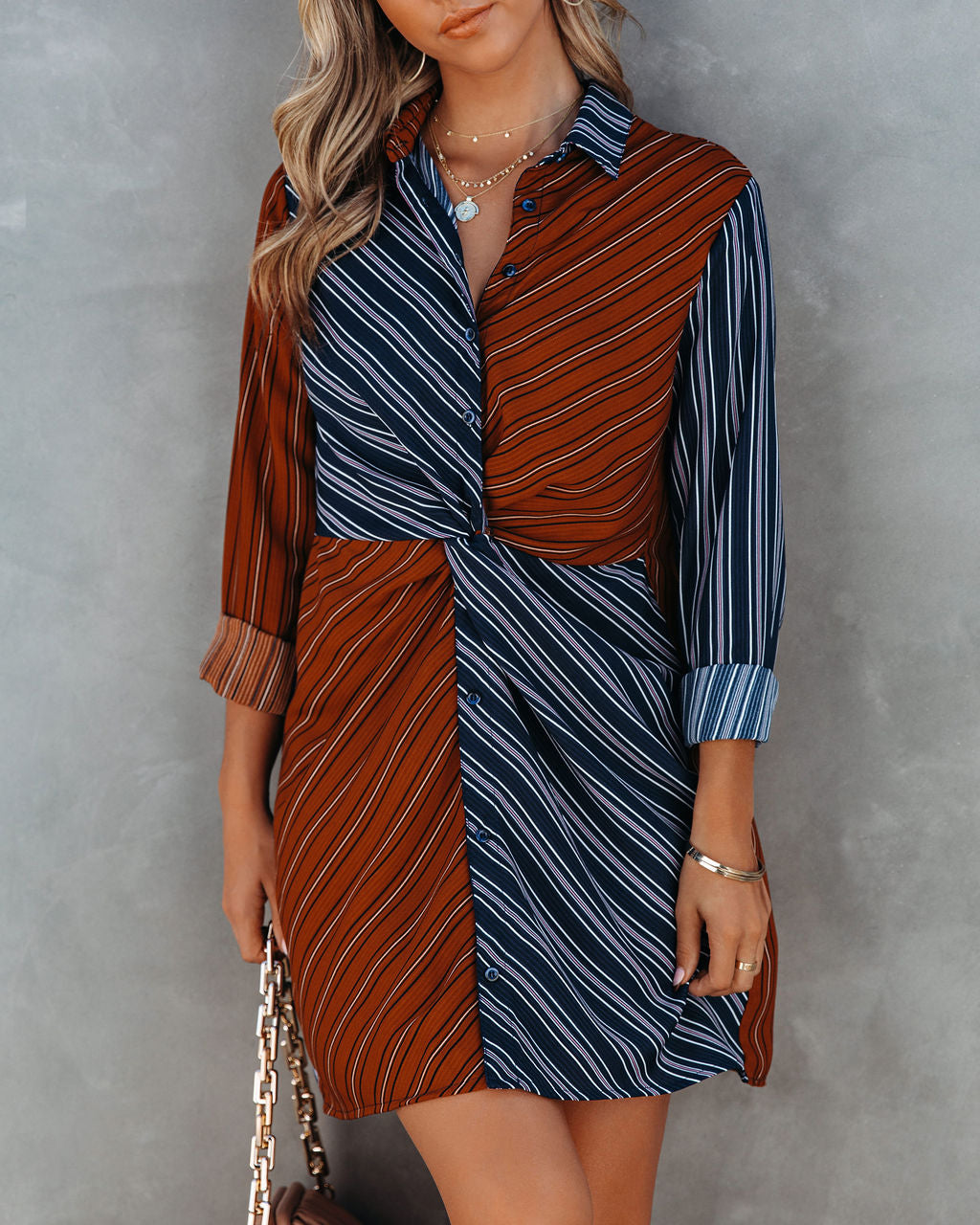 Abby Twist Front Striped Shirt Dress