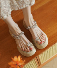 Apricot Flip Flops Platform Stylish Splicing Zircon Slide Sandals AA026