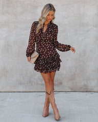 Ayesha Floral Ruffle Dress - Brown - FINAL SALE