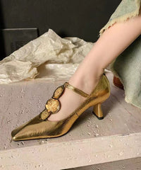 Beautiful Gold Buckle Strap Decorated Splicing Heels Shoes DD1060