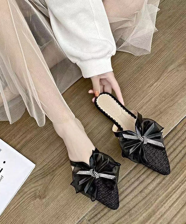 Black Breathable Tulle Splicing Slide Sandals Pointed Toe JJ005