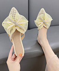 Black Breathable Tulle Splicing Slide Sandals Pointed Toe JJ005