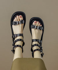 Black Buckle Strap Splicing Platform Roman Sandals Peep Toe JJ085