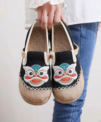 Black Comfy Bohemian Embroidery Flat Feet Shoes XC1044