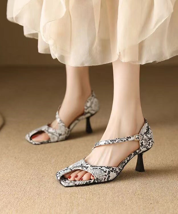 Black White Serpentine Stylish Hollow Out Stiletto Heels Sandals XC1024