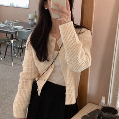 Loose knitted retro fragrant textured casual autumnal warm Cardigans