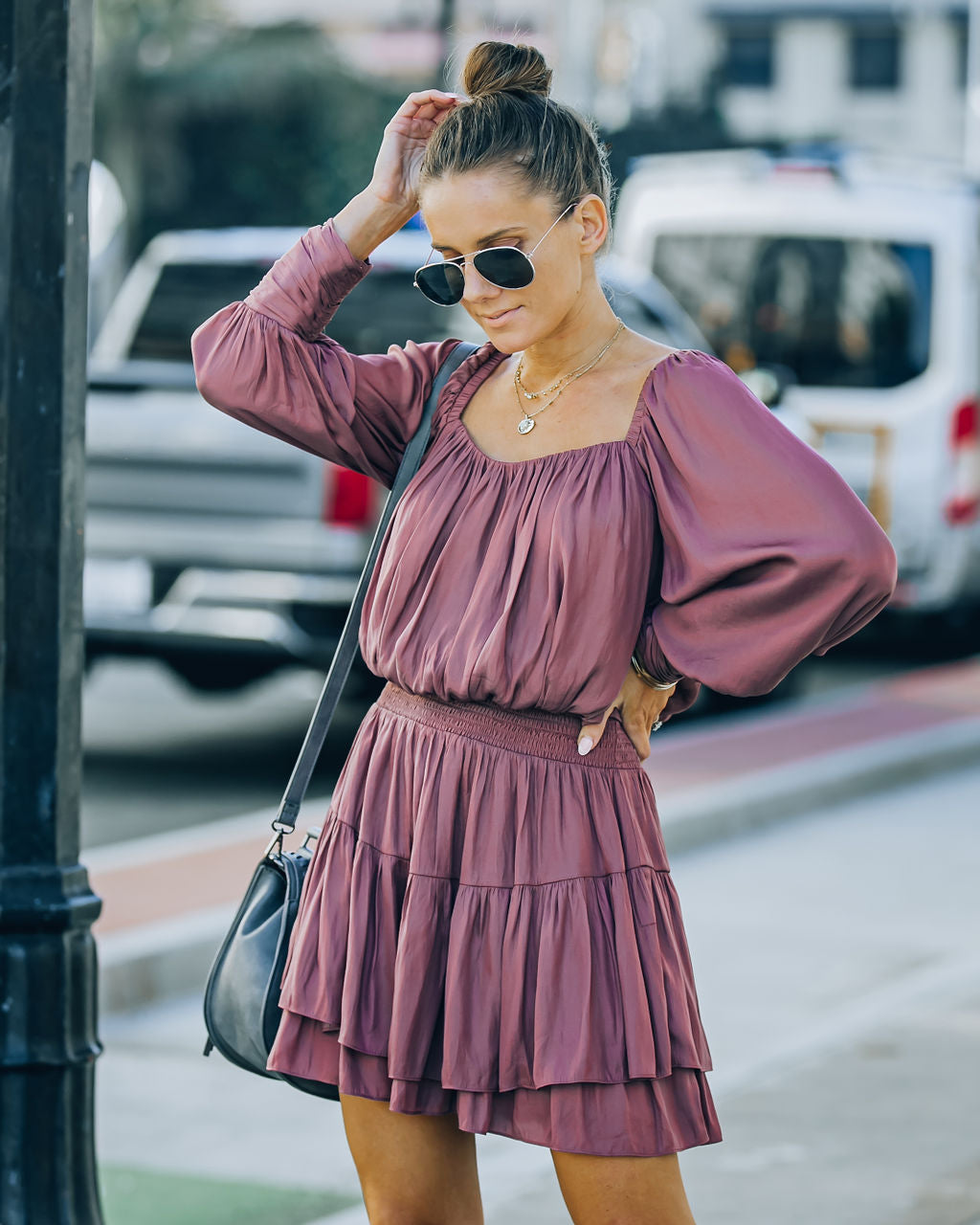 Ayla Smocked Ruffle Mini Dress - Dark Mauve - FINAL SALE