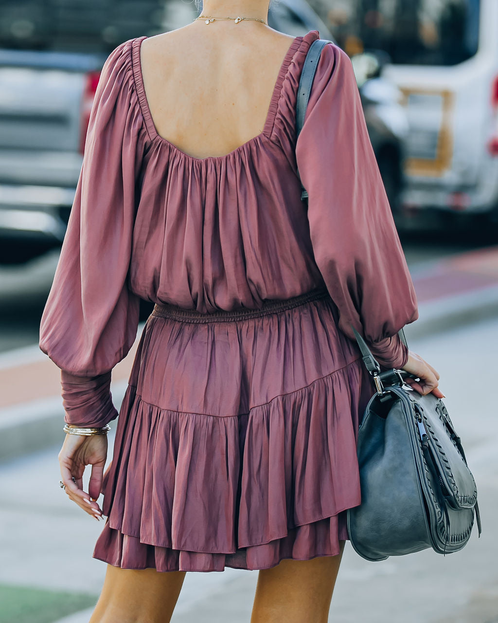 Ayla Smocked Ruffle Mini Dress - Dark Mauve - FINAL SALE