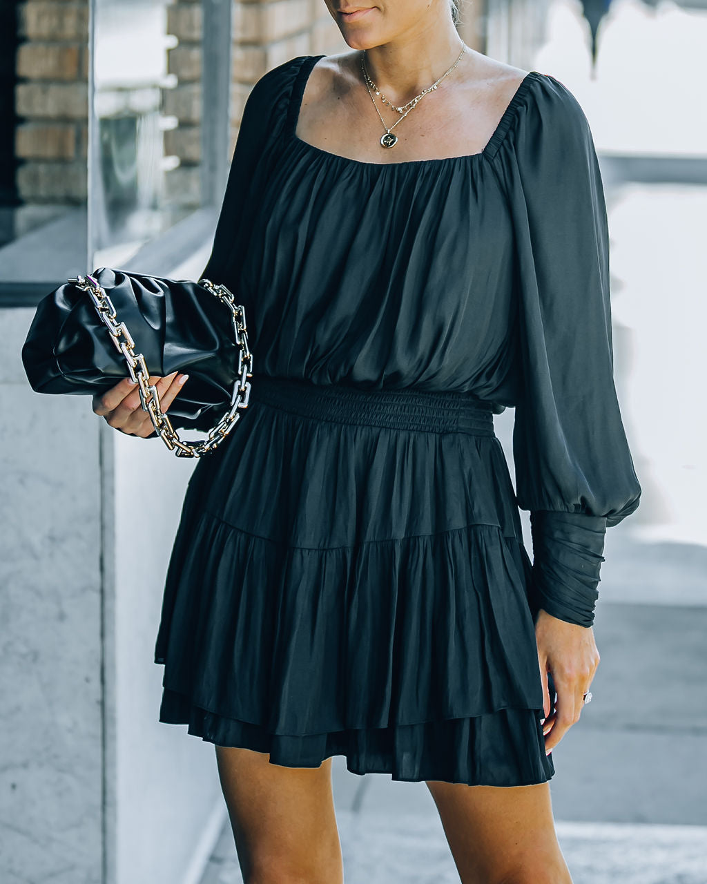 Ayla Smocked Ruffle Mini Dress - Washed Black - FINAL SALE