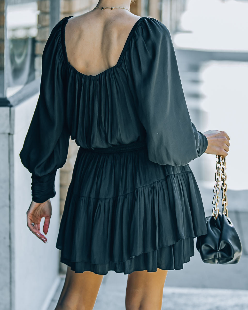 Ayla Smocked Ruffle Mini Dress - Washed Black - FINAL SALE