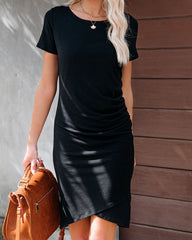 Francesca Short Sleeve Ruched Knit Dress - Black