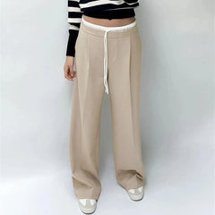 Fashion Straight Autumn Winter Elegant Designer Wide Leg High Waist Britches Pants