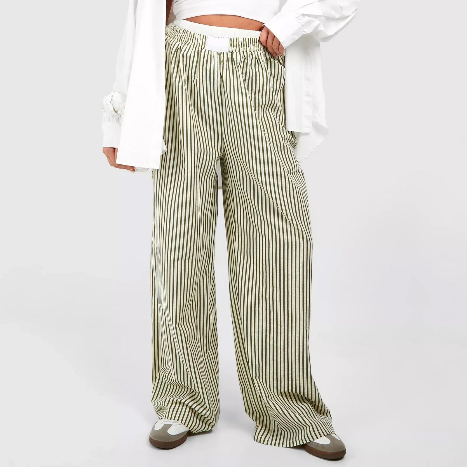 Fashion Stripes Elastic Waist Straight Wide Leg Casual Loose Fit Going Out Pants