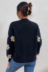 Floral Embroidery Crew Neck Sweater