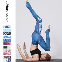 Mojoyce Cloud Hide Yoga Pants Women Flower High Waist Sports Leggings Long Tights Push Up Trainer Running Trousers Workout Tummy Control