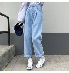 Jeans Women Solid Vintage High Waist Wide Leg Denim Trousers Simple Students All-match Loose Fashion Harajuku Womens Chic Casual