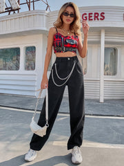 High Waist Chain Strap Straight Jeans