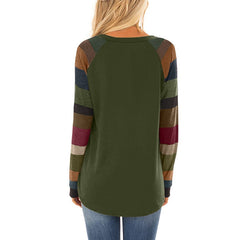 Ladies tops round neck contrast long sleeves sweatshirt