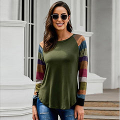 Ladies tops round neck contrast long sleeves sweatshirt