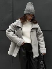 Lamb Wool Zipper Loose Casual Thick Warm Streetwear Coats