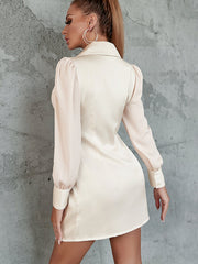 Lantern Sleeve Satin Shirt Dress