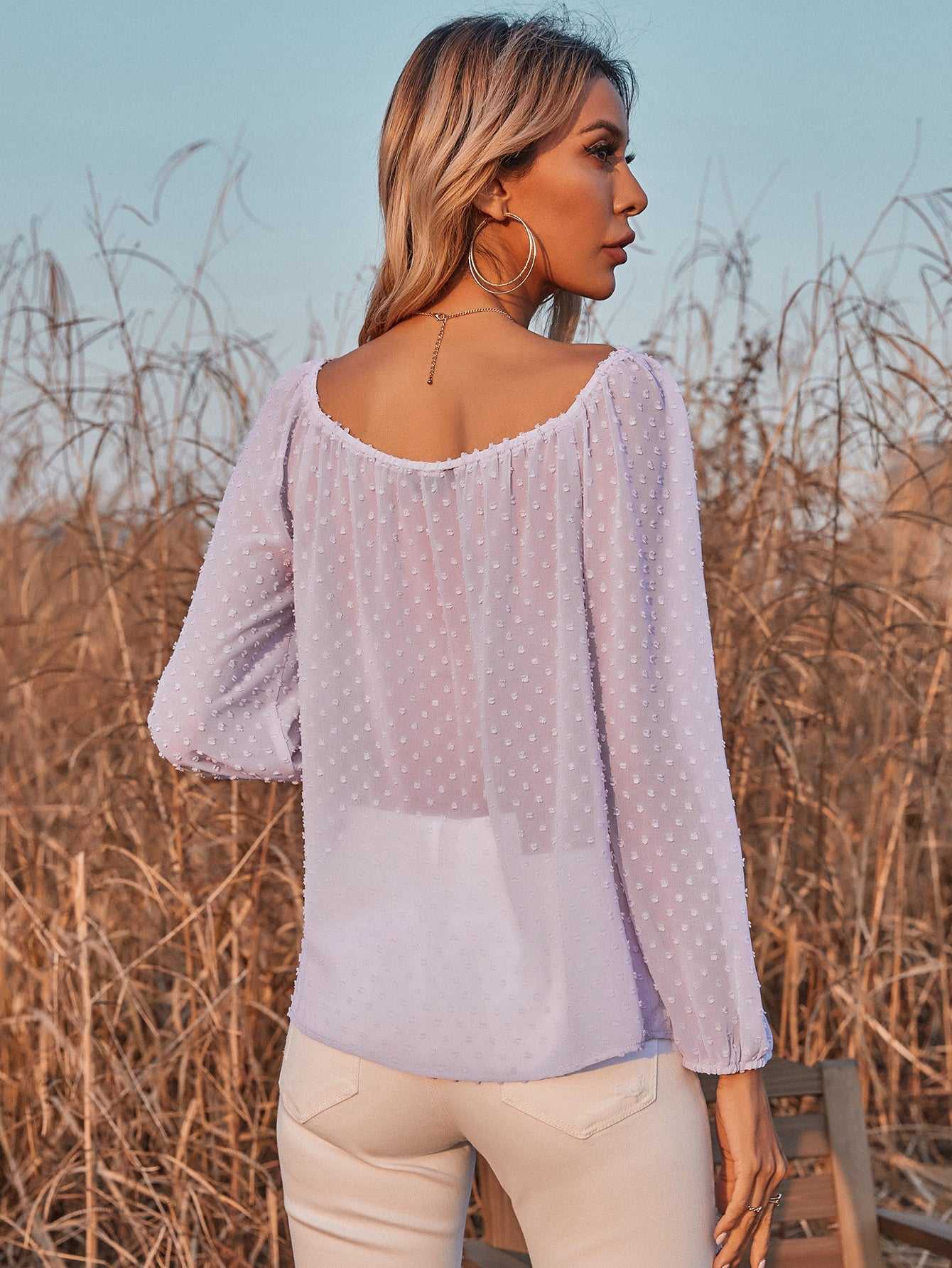 Long-sleeved Square-neck Girly Fairy Style Blouse