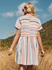 Loose Short-sleeved Mid-length Round Neck Casual Striped Dress