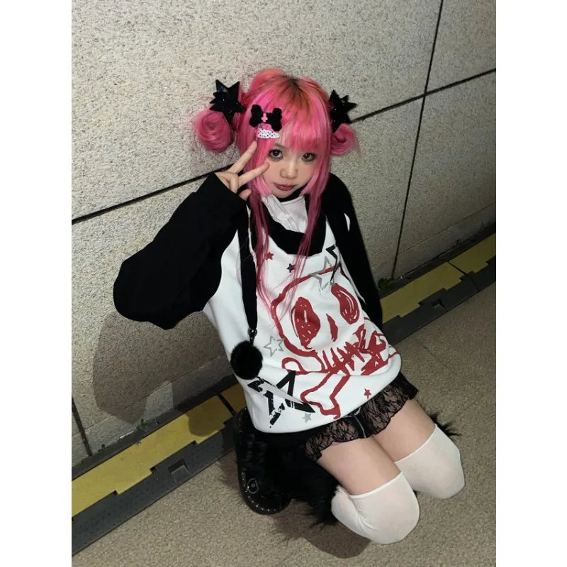 Loose Gothic Casual Subculture Punk Streetwear Autumn Hoodie