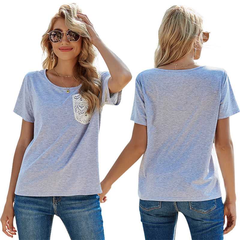 New Solid Color Pullover Loose Casual Round Neck Short Sleeve T-shirt