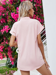 Notched Neck Short Sleeve Chiffon Blouse