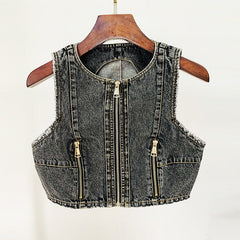 Fashionable New Zipper Denim Tank Top Short Suit