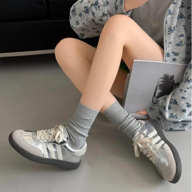 Ballerina Style Misty Silver Casual Vintage Training Sneakers Shoes