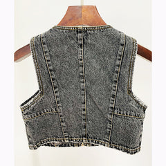 Fashionable New Zipper Denim Tank Top Short Suit