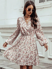 Autumn Years Floral Swiss Dot Ruched Dress