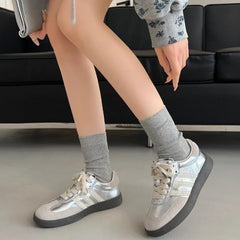 Ballerina Style Misty Silver Casual Vintage Training Sneakers Shoes