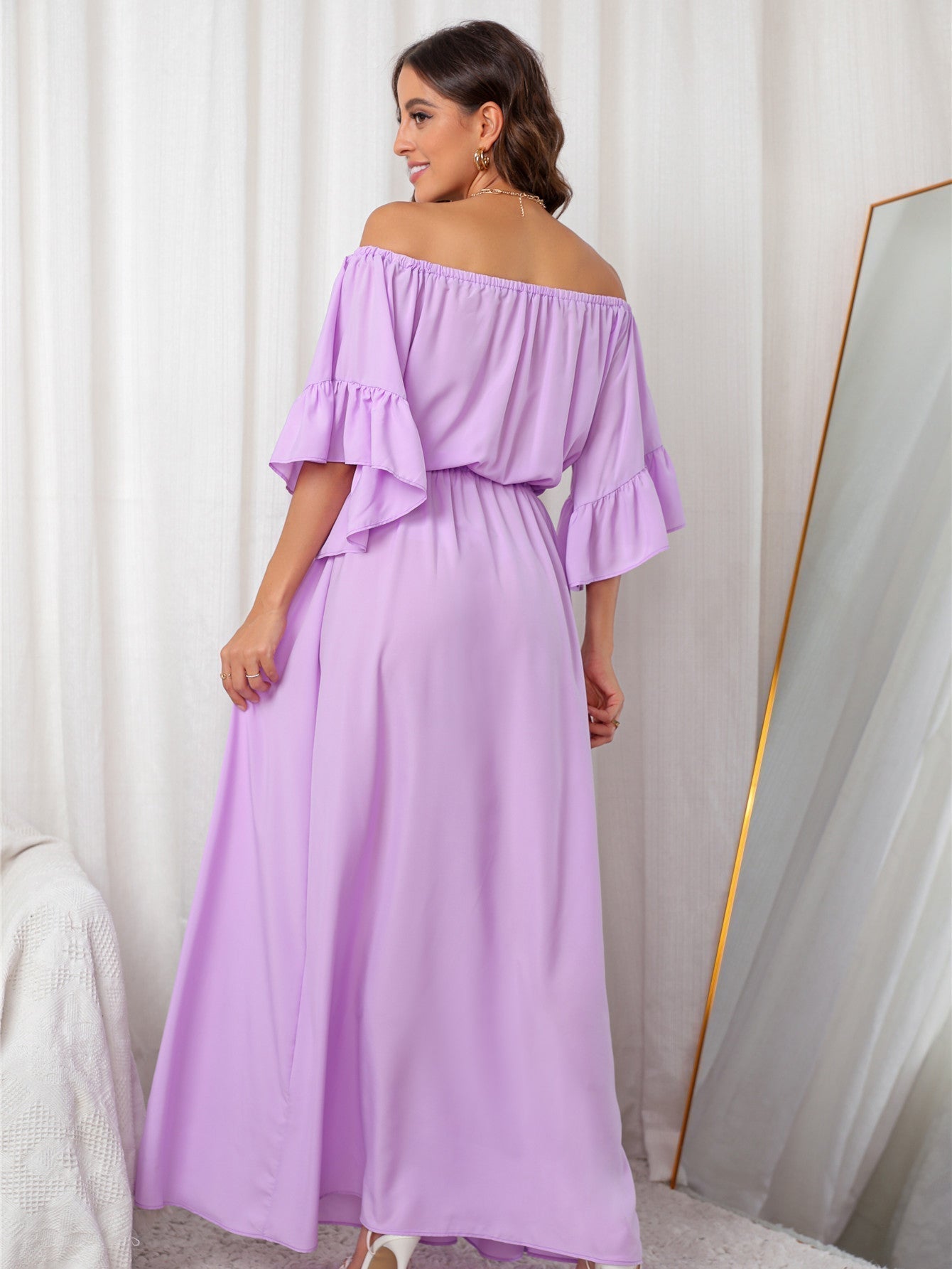 Off Shoulder Short Sleeve Maxi Dress