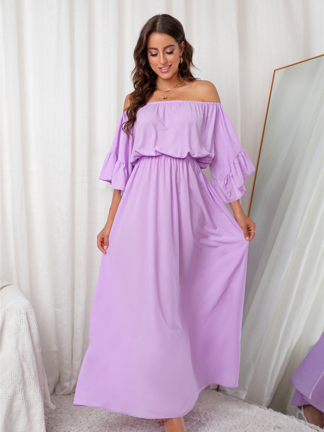 Off Shoulder Short Sleeve Maxi Dress