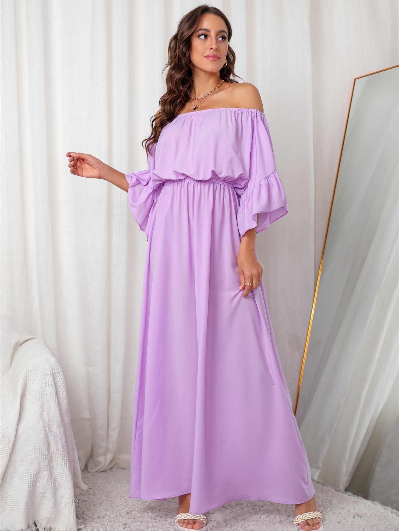 Off Shoulder Short Sleeve Maxi Dress