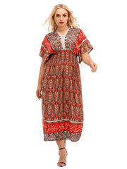 Onesize Boho Print Smocked Waist Dress